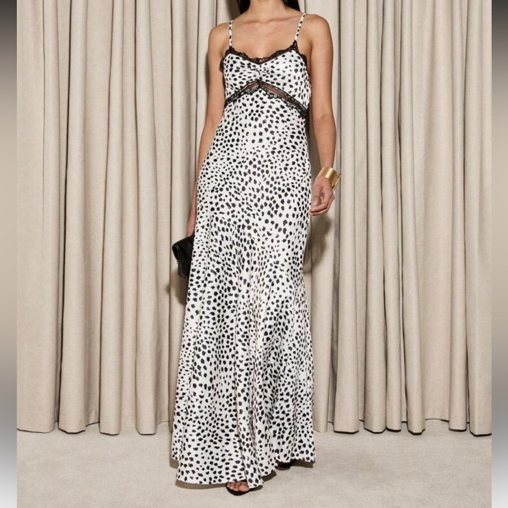 Aiirz Elegant Black and White Spotted Maxi Dress - Picture 3 of 6